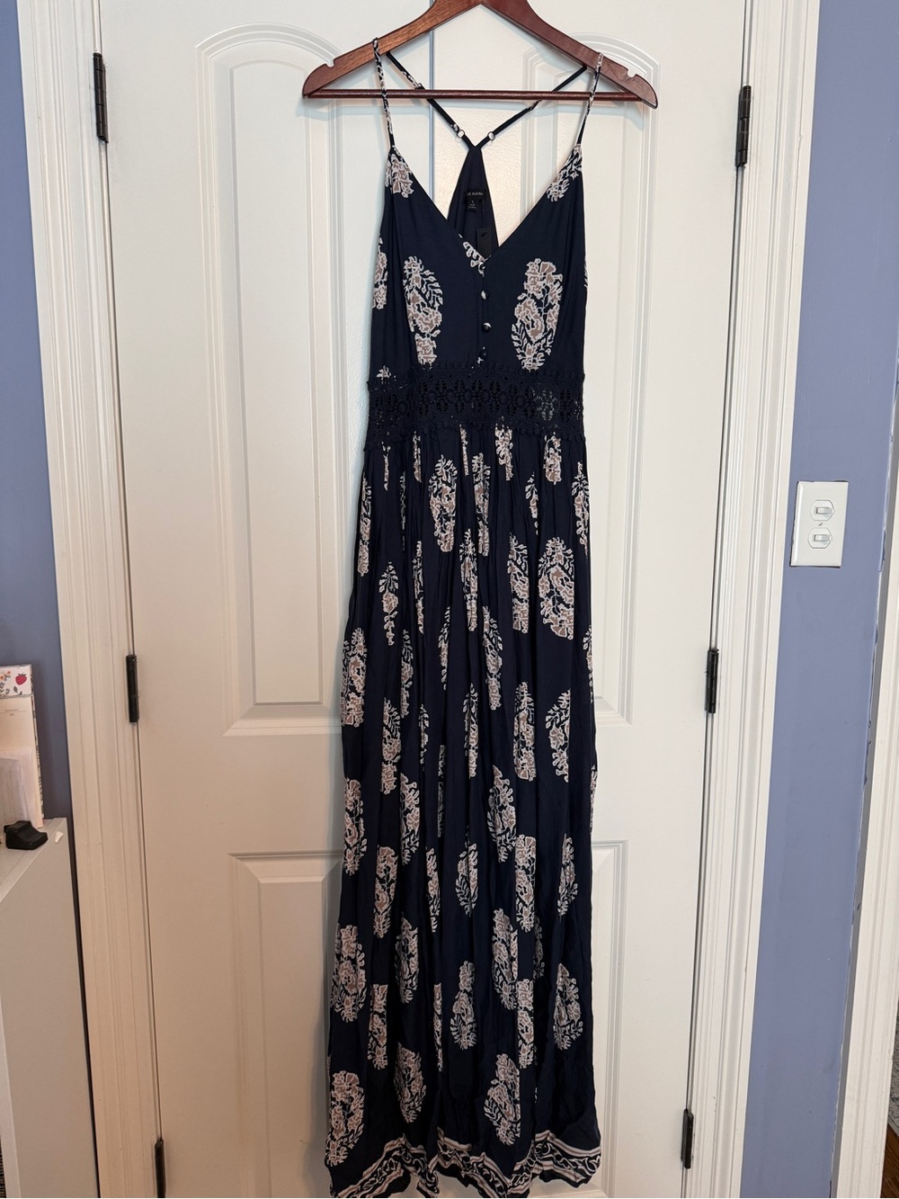 Miss Avenue Navy Maxi Dress with Cream Floral Print